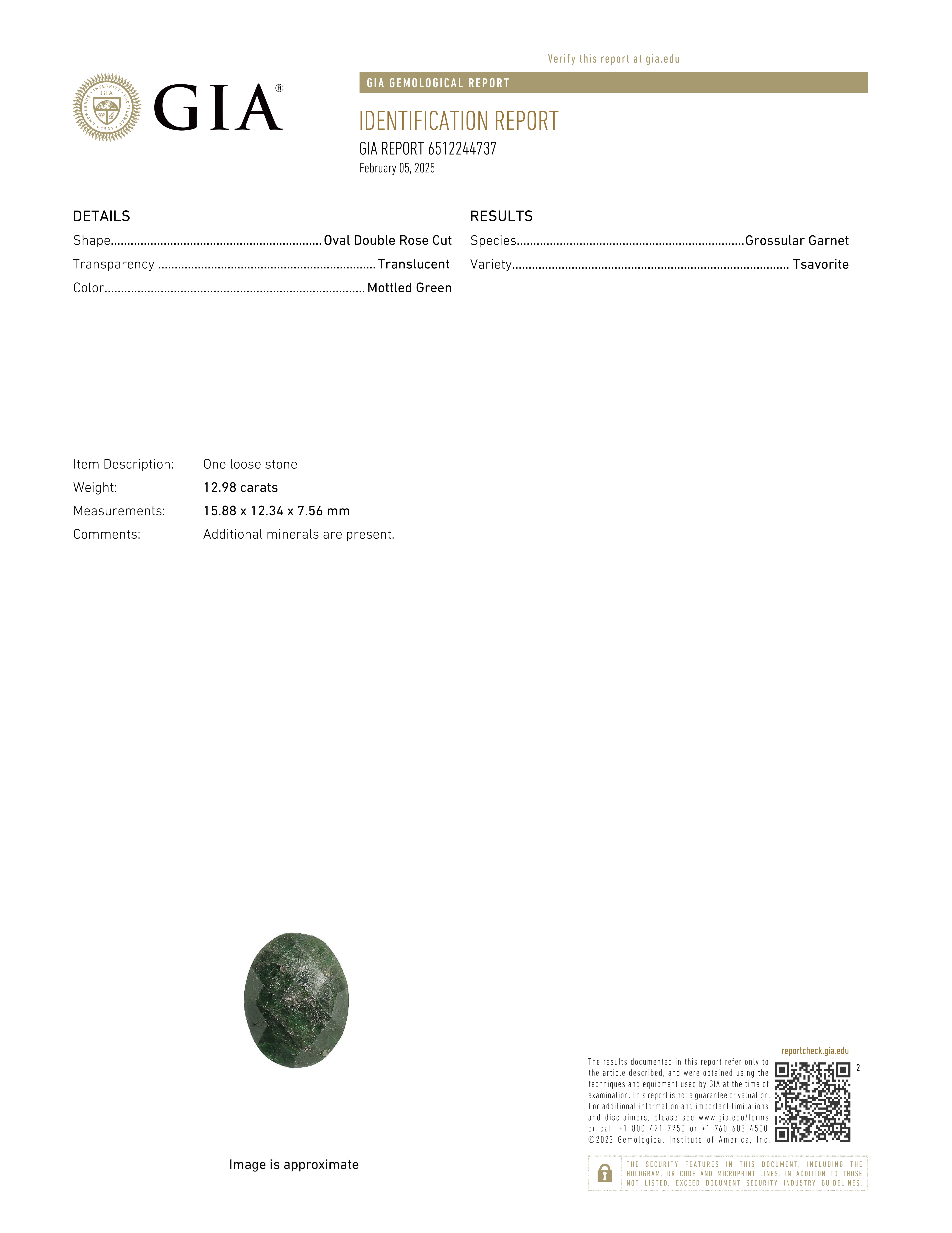 Natural Tsavorite 12.98 ct GIA # 6512244737