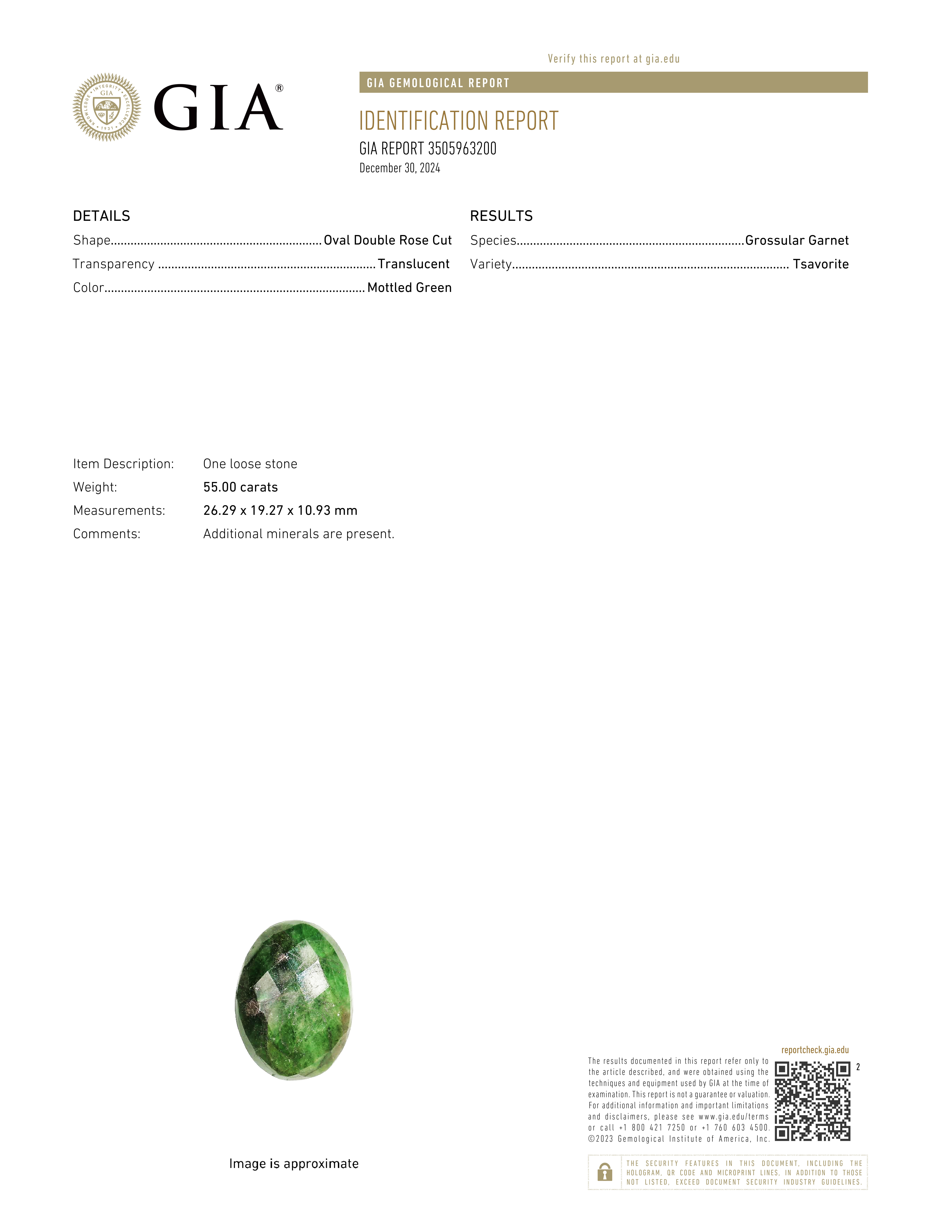 Natural Tsavorite 55 ct GIA # 3505963200