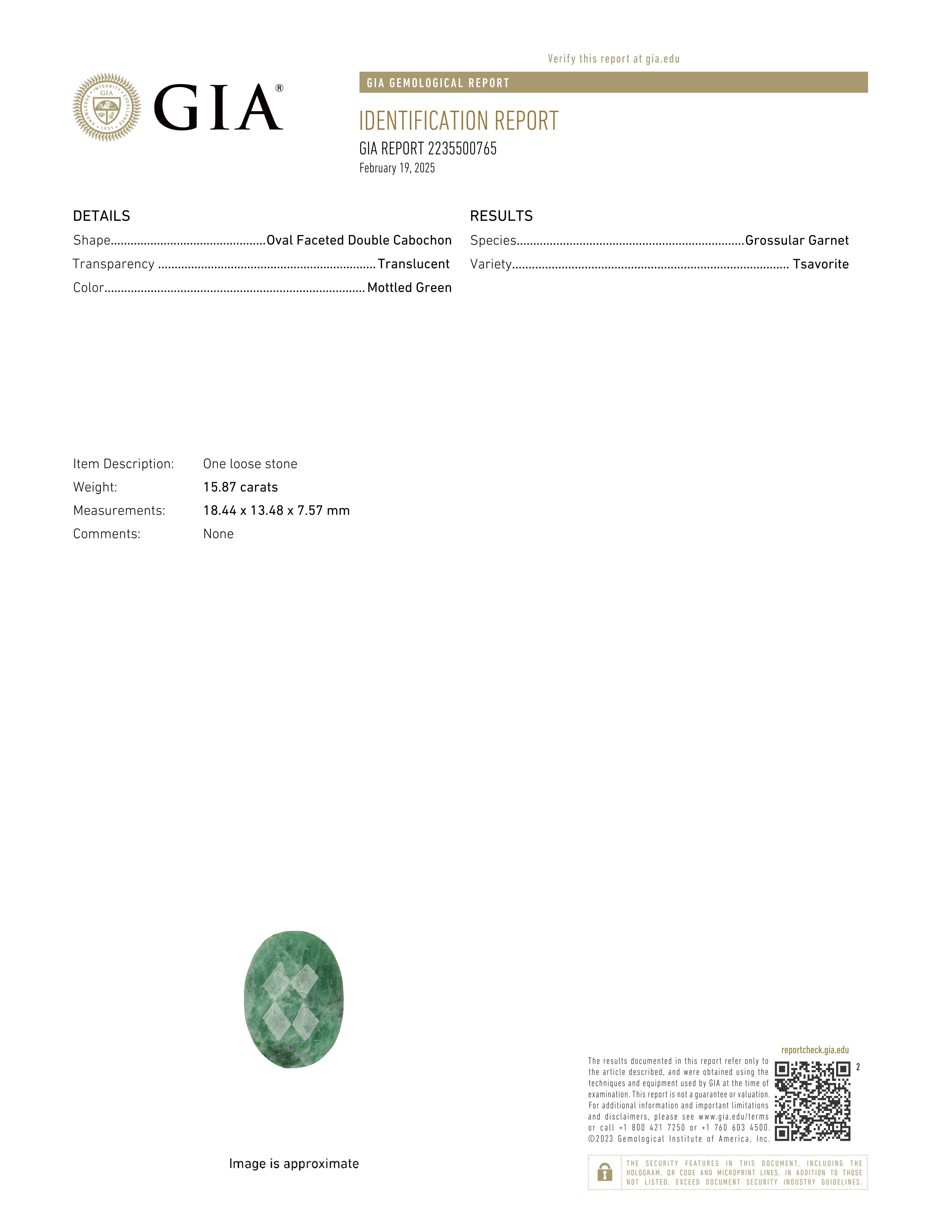 Natural Tsavorite 15.87 ct GIA # 2235500765